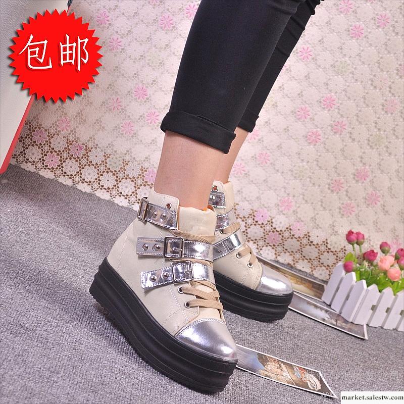 2012秋季新款高幫鞋女鞋潮松糕鞋時尚拼色面包鞋魔術貼內增高女鞋工廠,批發,進口,代購