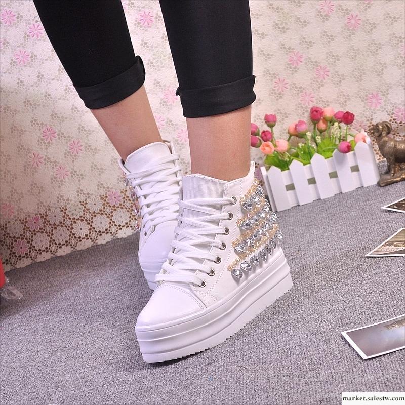 2012秋季新款時尚厚底鞋松糕鞋串珠水鉆高幫鞋帆布鞋休閑女鞋工廠,批發,進口,代購