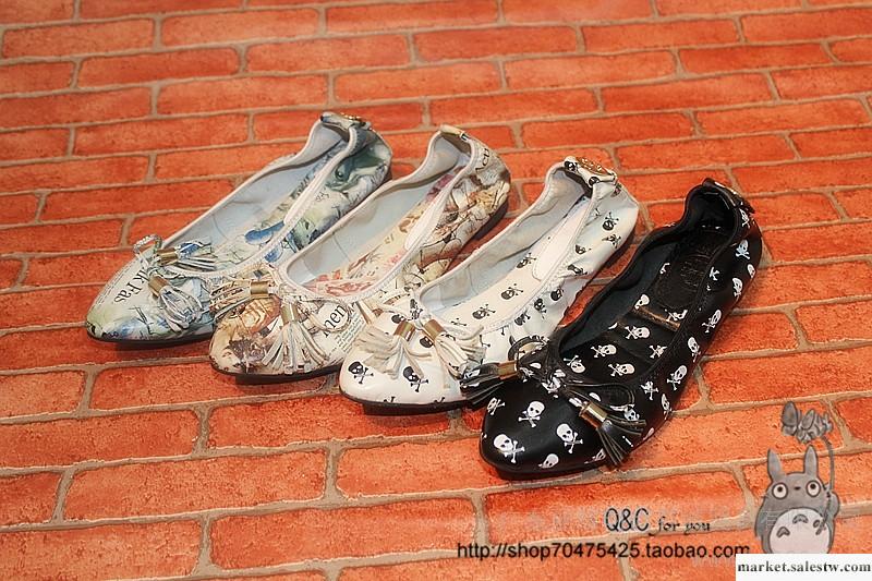 vintage 2012秋冬新款托里伯奇 涂鴉印花骷髏真皮舒適單鞋女鞋工廠,批發,進口,代購