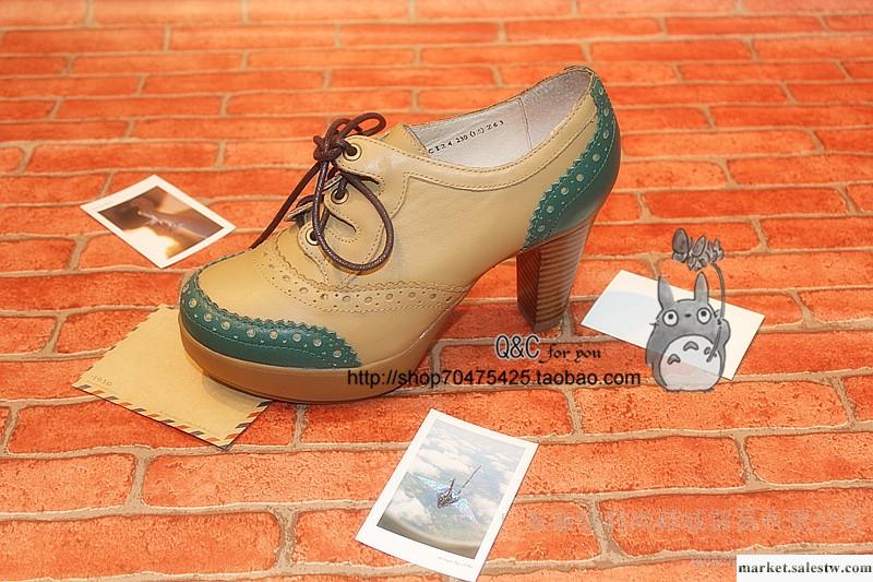 天美意2012秋冬新款Tennmi拼色系帶時尚粗高跟防水臺女鞋TM6C124工廠,批發,進口,代購