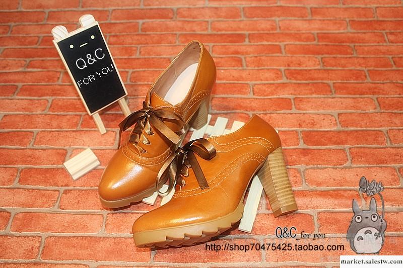 vintage 2012秋冬新款  真皮舒適尖頭系帶高跟粗跟防水臺短靴女鞋工廠,批發,進口,代購