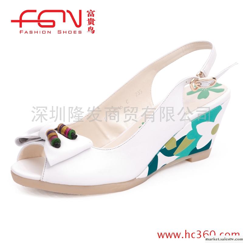 【新款】富貴鳥夏季涼鞋性感魚嘴鞋復古蝴蝶結坡跟女鞋N29C636C工廠,批發,進口,代購