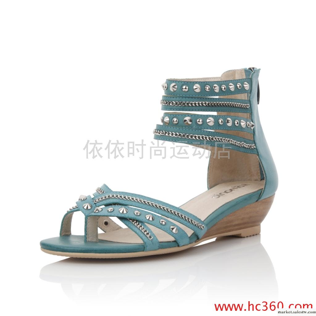 波西米亞民族風情 鉚釘鏈條坡跟羅馬鞋 夾趾涼鞋 羊皮真皮女鞋 新工廠,批發,進口,代購