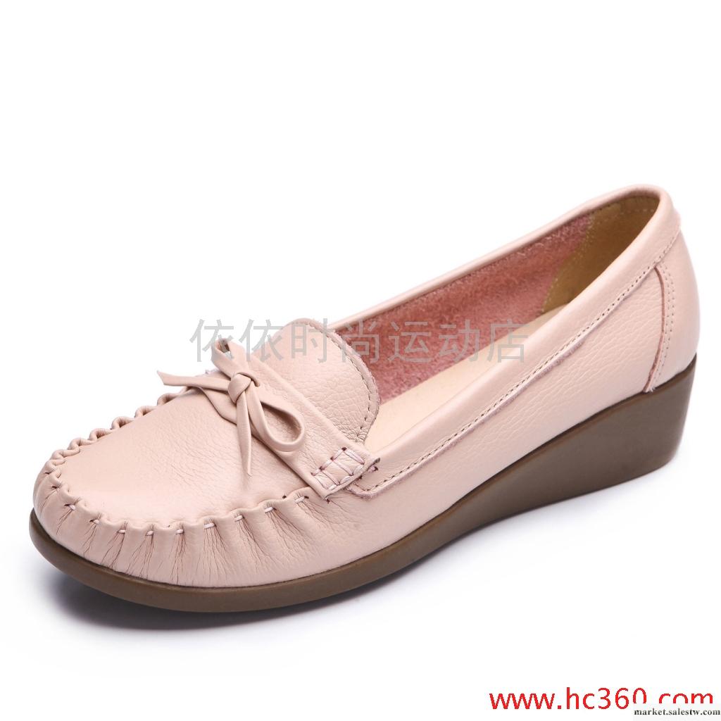 母親節 蝴蝶結穿線荔枝紋牛皮小坡跟淺口單鞋子 真皮女鞋 媽媽鞋工廠,批發,進口,代購