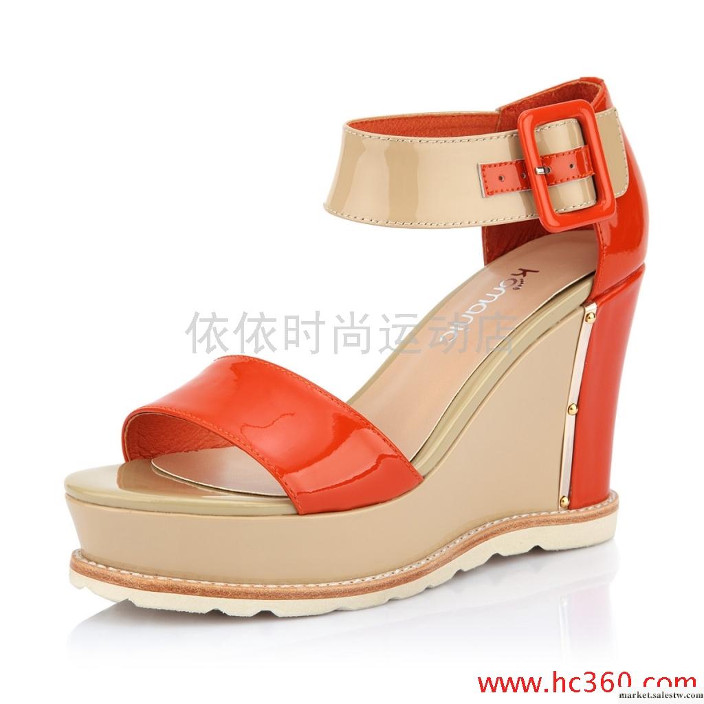 一字漆皮撞色防水臺厚底坡跟涼鞋子高跟鞋 2012夏季新款真皮女鞋工廠,批發,進口,代購