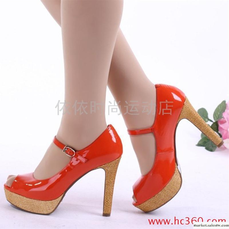 Belle百麗 真皮牛漆皮淺口高跟單鞋子 防水臺魚嘴鞋涼鞋 紅色女鞋工廠,批發,進口,代購