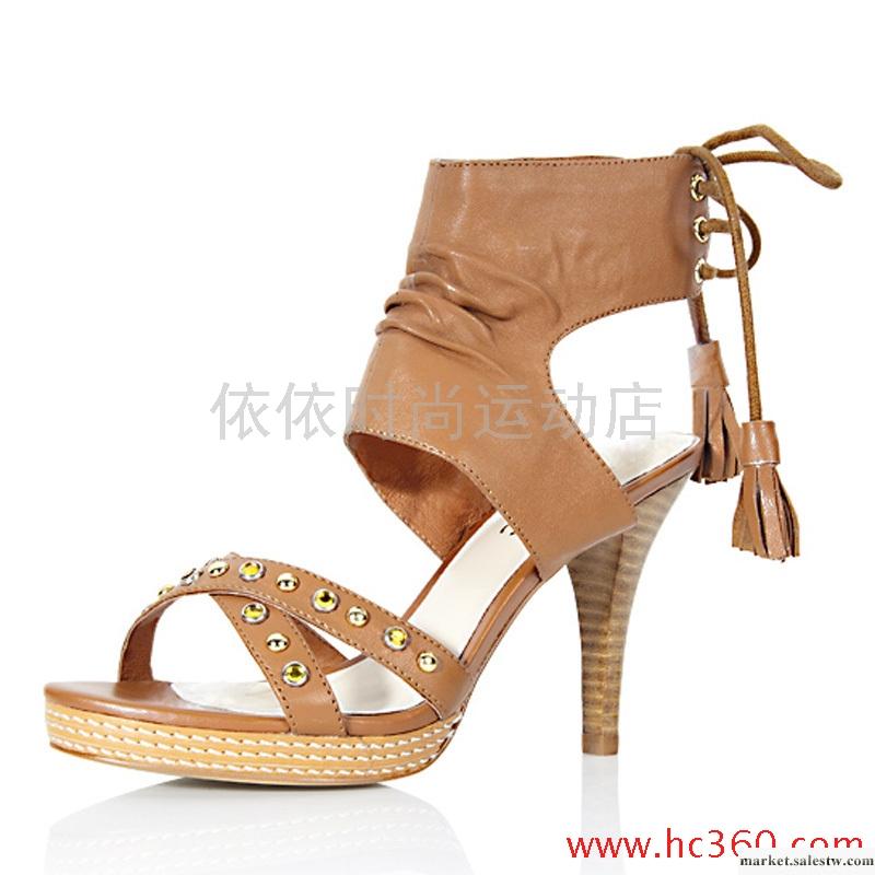 褶皺羊皮細帶水鉆鉚釘羅馬鞋 流蘇綁帶細高跟鞋 2012夏季真皮女鞋工廠,批發,進口,代購