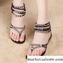 2012夏季新款 歐美時尚休閑串珠羅馬鞋小坡跟夾腳后拉鏈涼鞋 女鞋工廠,批發,進口,代購