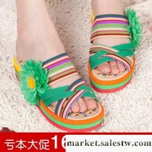 限量 夏季新款韓版時尚甜美七彩t條紋底松糕鞋厚底拖鞋 涼鞋 女鞋工廠,批發,進口,代購