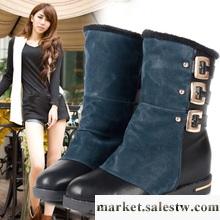 秋冬新品皮帶扣歐美色拼接騎士靴內增高保暖短靴機車靴女鞋工廠,批發,進口,代購