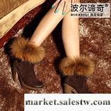 波爾諦奇2012新款冬女鞋 真皮高跟短靴子狐貍毛馬靴細跟女靴818工廠,批發,進口,代購