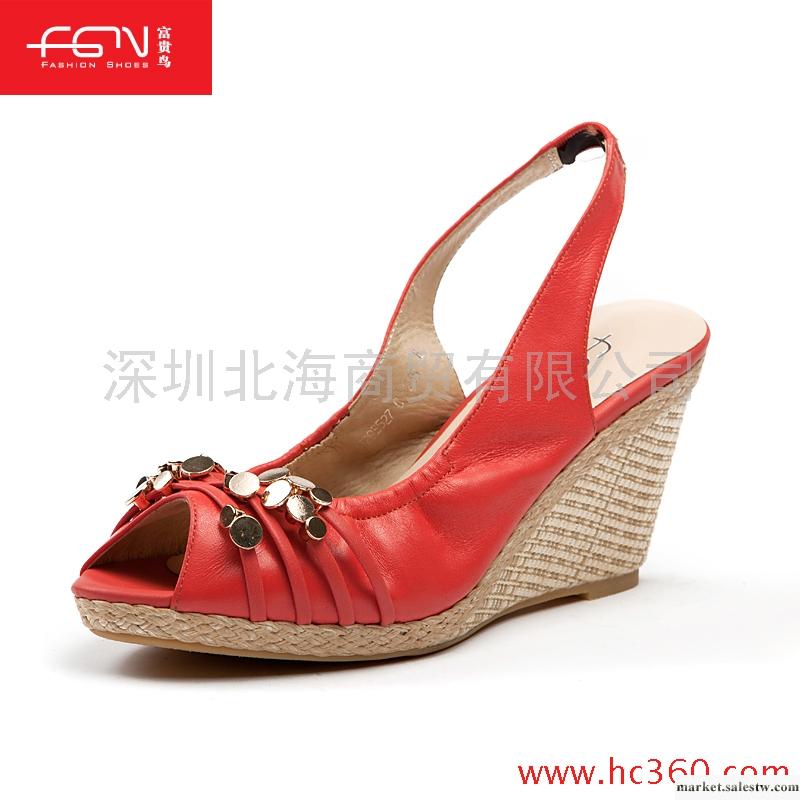 【新品】富貴鳥新夏季涼鞋金屬鉚釘魚嘴鞋編織坡跟女鞋N29E527C工廠,批發,進口,代購