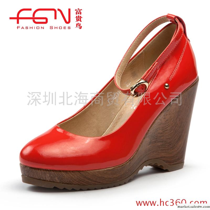 【新品】富貴鳥牛漆皮厚防水臺木紋高跟坡跟女鞋F29G511-1工廠,批發,進口,代購