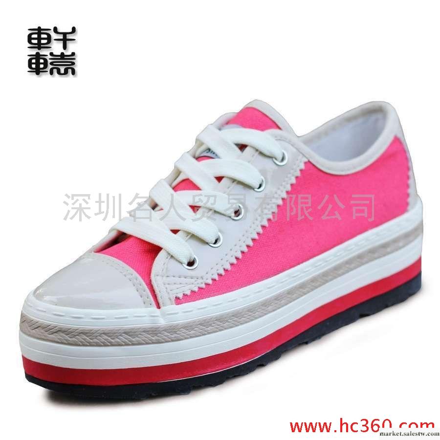 3257人本2012新款休閑低幫系帶拼色PU厚底松糕鞋帆布鞋子 女鞋工廠,批發,進口,代購