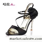 供應dumoo2012夏新款女鞋 羅馬細高跟涼鞋性感黑色花朵高跟鞋工廠,批發,進口,代購