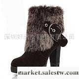 供應-=秋冬女鞋秋冬新款防水臺厚底磨砂牛皮女式粗跟兔毛短靴子高跟鞋女鞋工廠,批發,進口,代購