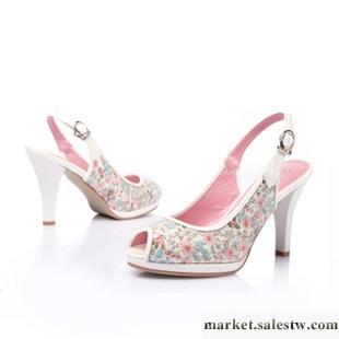 供應【卡芙琳正品】田園碎花魚嘴后空高跟涼鞋女鞋CL933工廠,批發,進口,代購