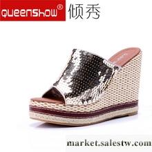 供應2012歐洲新款 編織亮片厚底魚嘴 坡跟涼鞋 女拖鞋 松糕 涼拖女鞋工廠,批發,進口,代購