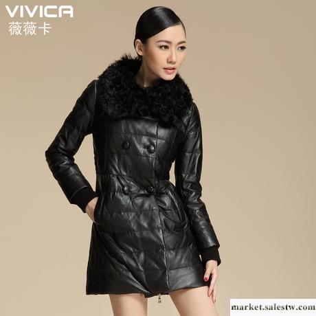 供應薇薇卡 真皮羽絨服女長款韓版修身 羊羔毛毛領綿羊皮外套工廠,批發,進口,代購
