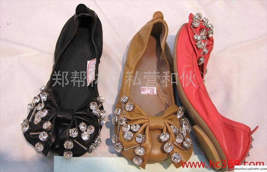 供應2012時尚新款，真皮，平跟鉆飾蝴蝶結牛皮單鞋女鞋ZN000100工廠,批發,進口,代購