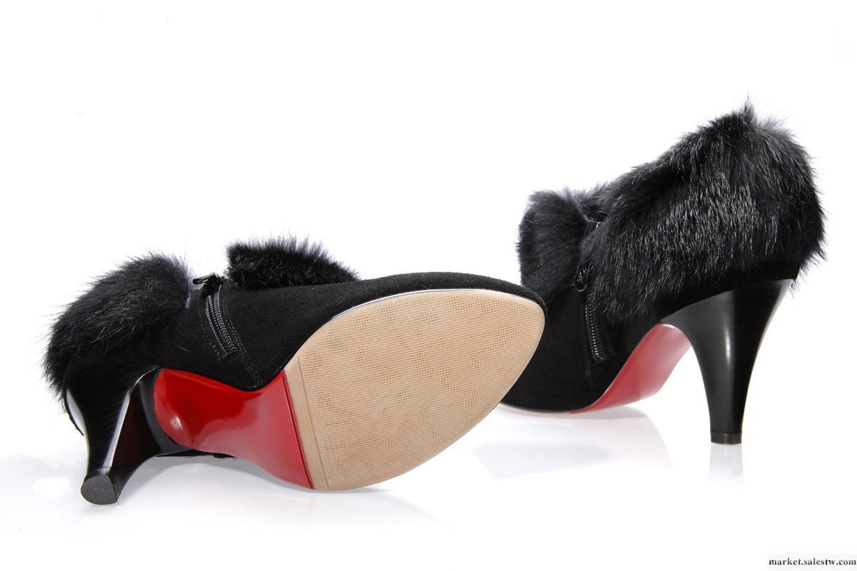 芬碧 兔毛短靴里外全皮磨砂真皮高跟毛毛單鞋踝靴及裸靴女鞋 D305工廠,批發,進口,代購