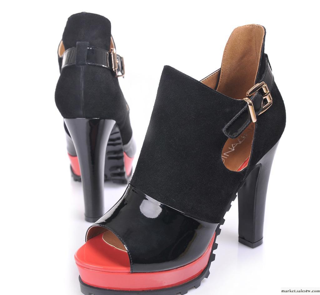 女鞋 批發2012新款OL96真皮+漆皮 歐美范漆皮高跟鞋防水臺涼鞋子工廠,批發,進口,代購