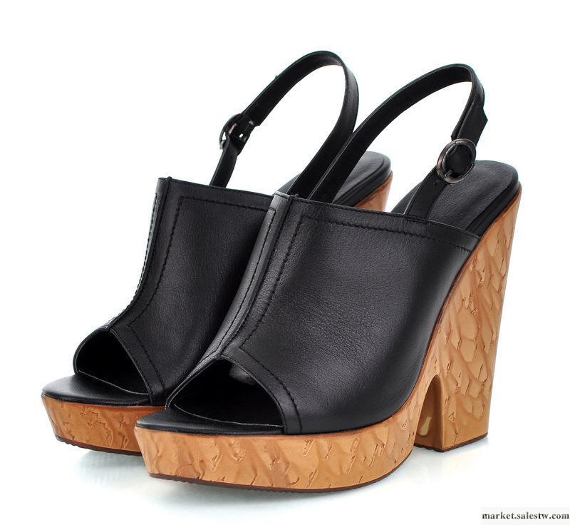 女鞋 批發2012新款LH-6A真皮魚嘴涼鞋高跟鞋防水臺歐美流行木紋跟工廠,批發,進口,代購