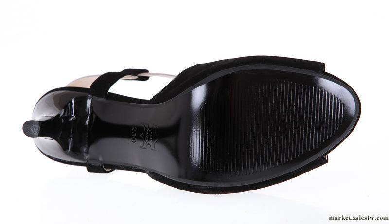 女鞋 批發2012新款HJ113真皮涼鞋高跟鞋浪漫魚嘴復古鉚釘+皮帶扣工廠,批發,進口,代購