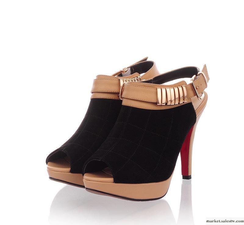 女鞋 批發2012新款RF5真皮涼鞋 皮革拼接高跟鞋防水臺 魚嘴羅馬鞋工廠,批發,進口,代購