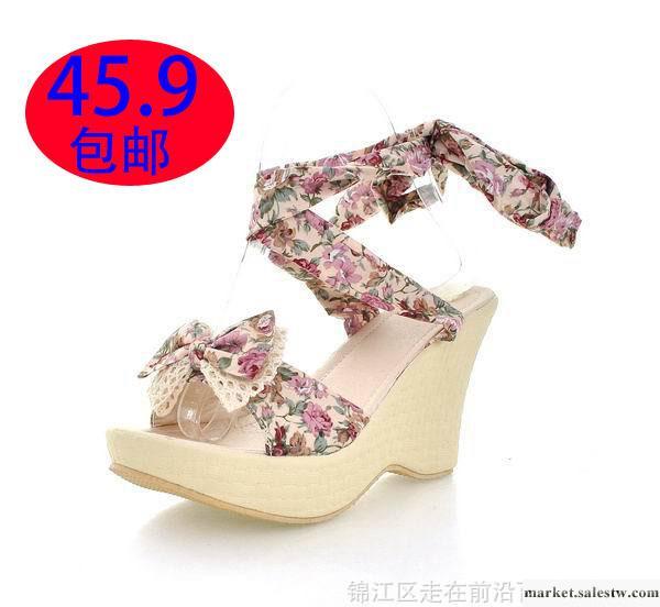 2012最新流行爆款，時尚厚底高跟鏤空魚嘴鞋坡跟涼鞋女鞋工廠,批發,進口,代購