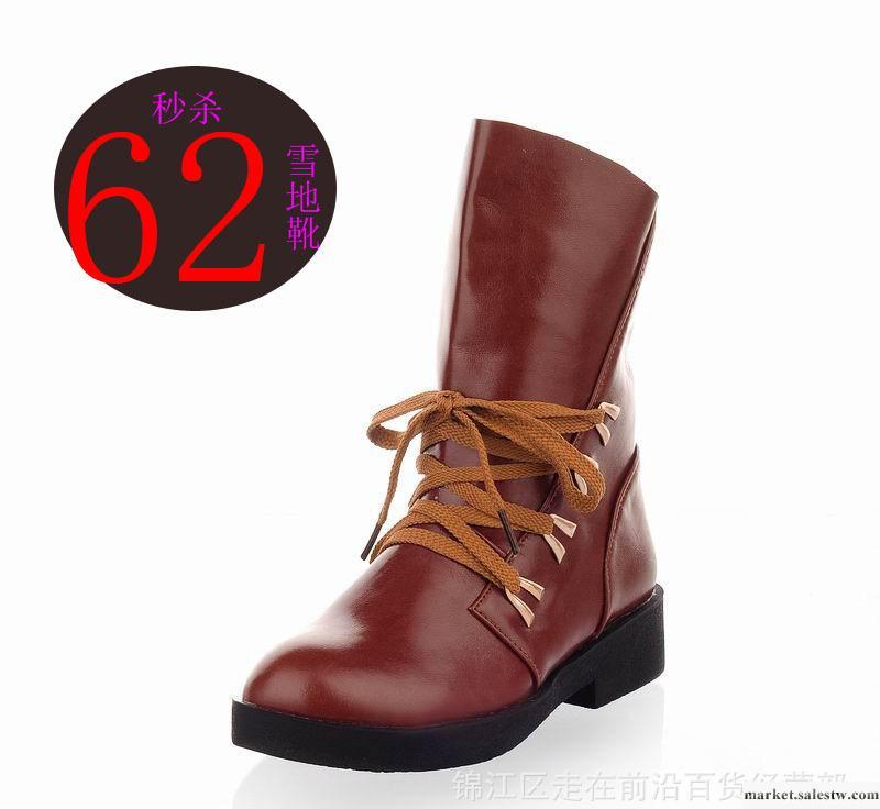 2012秋季新款韓版時尚系帶皮帶扣防滑底中筒加厚高跟靴平底靴女鞋工廠,批發,進口,代購