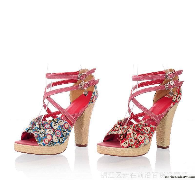 2012韓版甜美休閑磨砂蝴蝶結防水臺搭扣厚底涼鞋 粗跟涼鞋女鞋工廠,批發,進口,代購