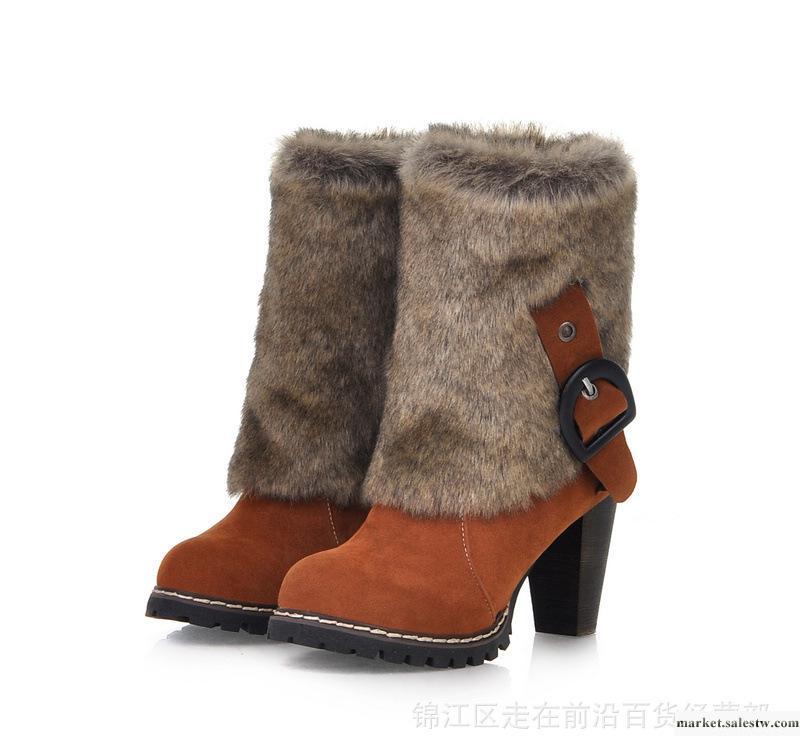 2012韓版時尚兔毛雪地靴 磨砂皮 皮帶扣 粗跟女靴  成都女鞋工廠,批發,進口,代購