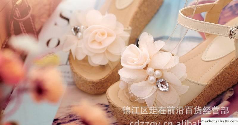 2012韓版甜美休閑磨砂蝴蝶結防水臺搭扣厚底涼鞋 坡跟涼鞋女鞋工廠,批發,進口,代購