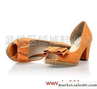 2012夏季新款 達芙妮仿款蝴蝶結粗跟魚嘴鞋 女士高跟半涼鞋女鞋工廠,批發,進口,代購