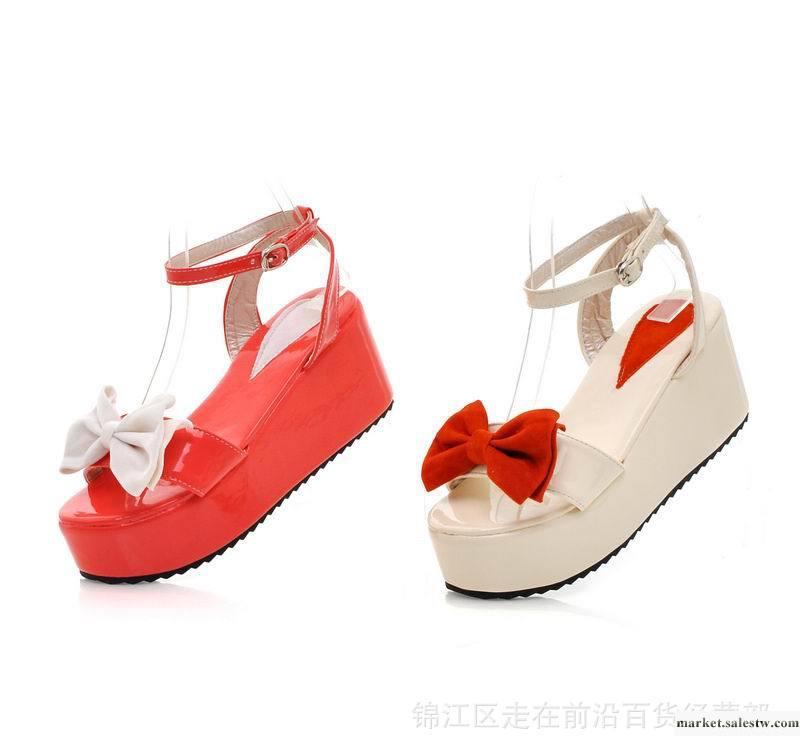 2012韓版甜美休閑磨砂蝴蝶結防水臺搭扣厚底涼鞋 坡跟涼鞋女鞋工廠,批發,進口,代購