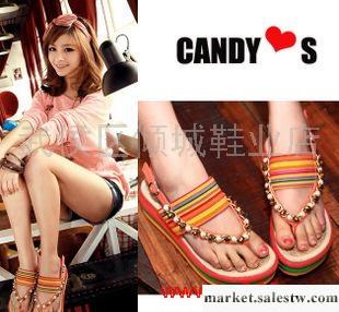 波西米亞串珠松糕涼鞋 彩色坡跟夾腳夾趾厚底跛跟沙灘女鞋工廠,批發,進口,代購