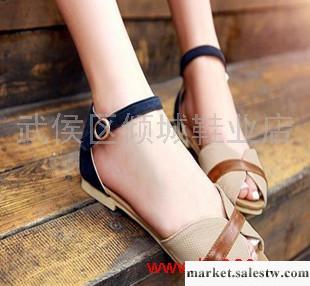 廠家直銷涼鞋女鞋2012新款日韓系魚嘴休閑平底跟涼鞋綁帶女鞋子工廠,批發,進口,代購