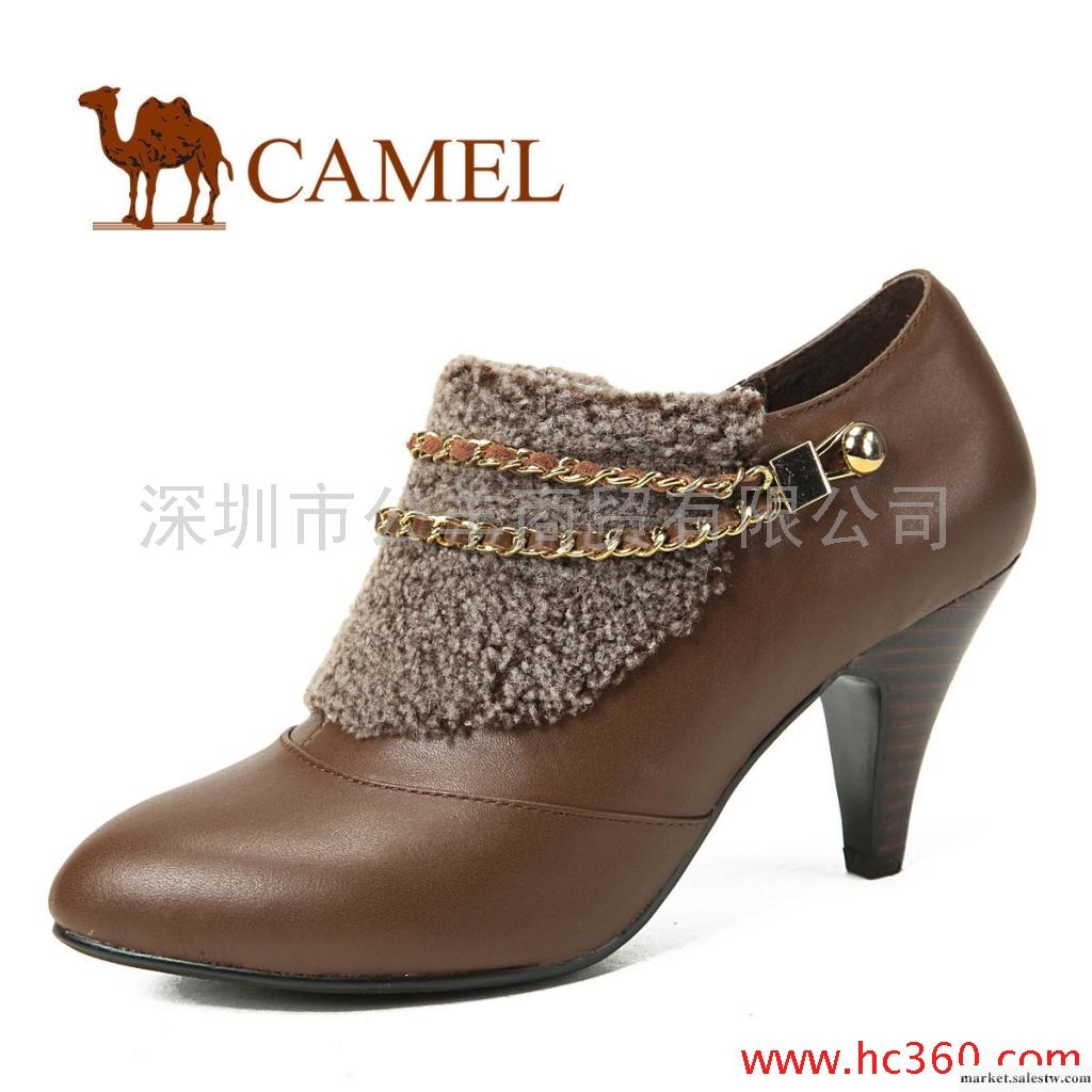 新款！CAMEL駱駝 女鞋 真皮絨毛裝飾 全牛皮中高跟女鞋 1126003工廠,批發,進口,代購