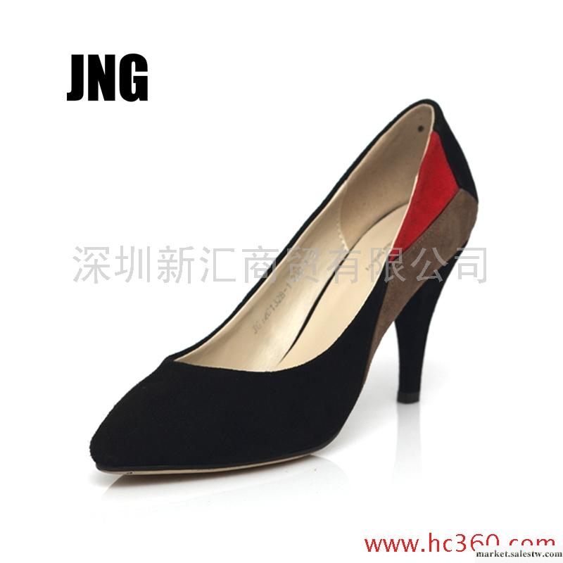 JNG 女鞋 2012 春季 新品 色拼接 猄面 高跟 尖頭 單鞋 包郵工廠,批發,進口,代購