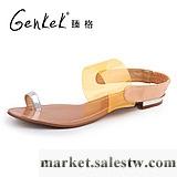 供應GENKEK/臻格 新品彩色鏡片漆皮平跟夾趾涼鞋平底真皮女鞋工廠,批發,進口,代購