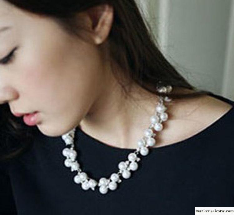 SM316  韓版秀場熱銷項鏈 短款珍珠項鏈閃鉆氣質項圈 珍珠女頸鏈工廠,批發,進口,代購