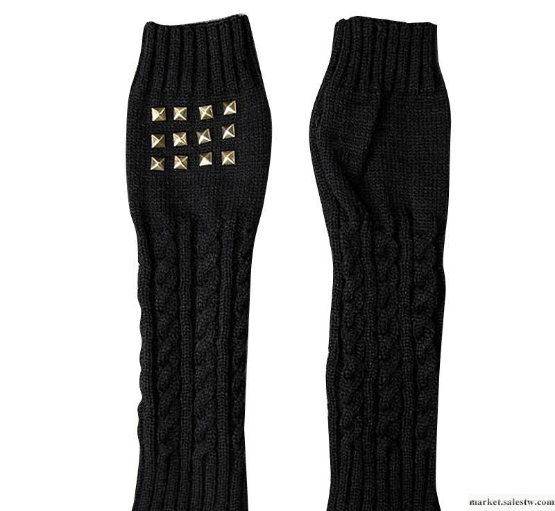 2012冬季爆款 韓版時尚男女通用鉚釘半指手套毛線手套批發工廠,批發,進口,代購