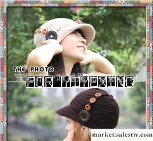 2012韓版爆款 冬季時尚可愛大紐扣女士毛線帽針織帽淑女帽子批發工廠,批發,進口,代購