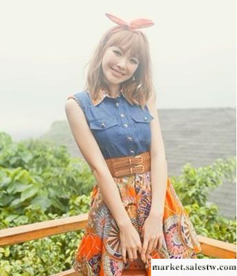 夏季新款爆款韓版 牛仔拼接雪紡連衣裙 背心裙 女 波點雪紡裙子工廠,批發,進口,代購