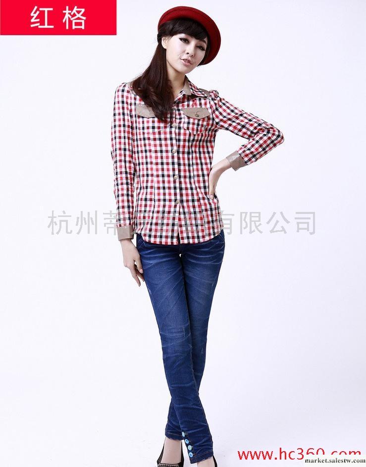2012年新款 韓版 純棉時尚襯衫女款 格子襯衣YG6205-1工廠,批發,進口,代購