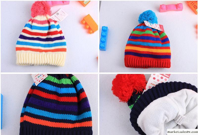 韓版 彩虹條紋 多彩條條 加絨 加絨兒童單帽工廠,批發,進口,代購