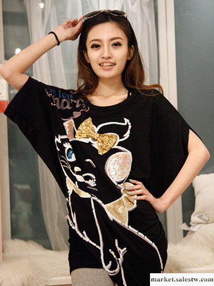 2012夏季裝新款 韓版 可愛 貓咪 不規則 大碼 寬松 短袖 T恤工廠,批發,進口,代購