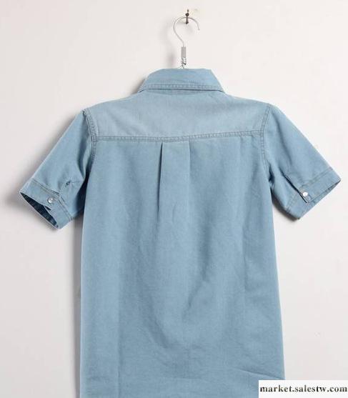 2012夏裝新品 韓版 百搭  修身 短袖 中長款 精品 薄棉牛仔襯衣工廠,批發,進口,代購