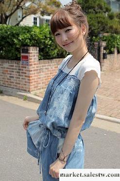 2012夏裝新款 韓版 甜美 超薄 牛仔 寬松綁帶 連體短褲工廠,批發,進口,代購